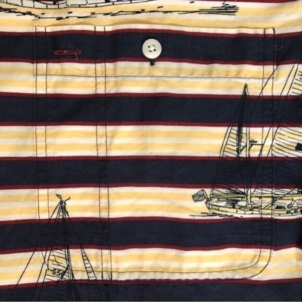 Salty Dog Gant Men's Medium Navy Yellow‎ Striped Nautical Sailing Short Sleeve - Picture 5 of 16